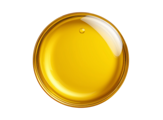 A drop of yellow oil, top view, isolated on a transparent background in PNG format.