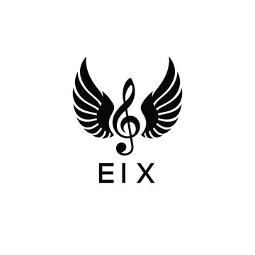 Creative Music Logo with Treble Clef and Wings &ndash;EIX Musical Brand Identity Design. EIX Letter Logo.
