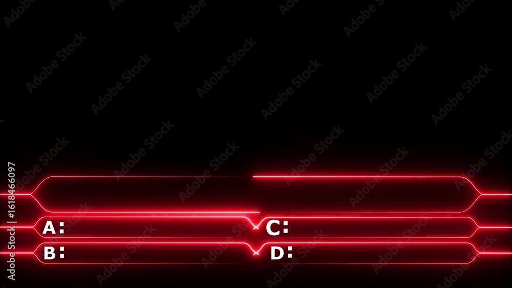 Poster quiz neon line animation with option selection on red color ,black background ,quiz game animation, 