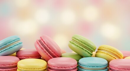 Obraz premium Colorful French macarons with bokeh background