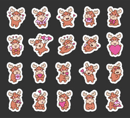 Elk valentine cute kawaii character set featuring romantic hearts, gifts, fairy, love letters, flowers, balloons, kisses and magical surprises for your designs projects