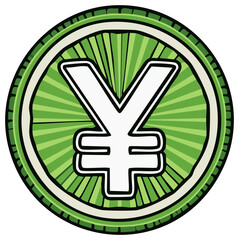 Fototapeta premium Stylized Green Yen Symbol Icon Design with Circular Border and Radiating Lines for Finance and Global Markets