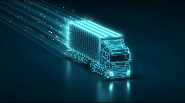isometric delivery truck driving forward, clean and minimal style, modern logistics design, subtle motion blur to show movement, white and green color scheme, high contrast shadows, no background, 