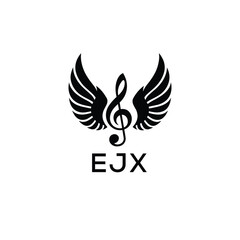 Creative Music Logo with Treble Clef and Wings –EJX Musical Brand Identity Design. EJX Letter Logo.
