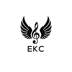 Obraz premium Creative Music Logo with Treble Clef and Wings –EKC Musical Brand Identity Design. EKC Letter Logo. 