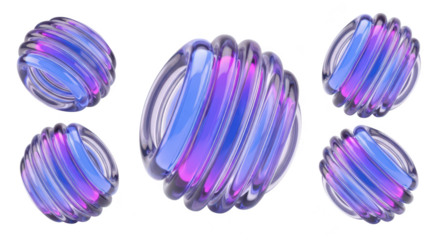 Geometric 3D crystal balls rotate casting shadows on a white background used for abstract design elements and visualizations