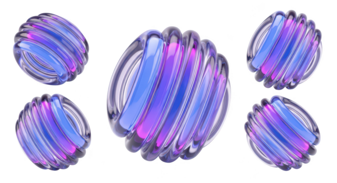 Geometric 3D crystal balls rotate casting shadows on a white background used for abstract design elements and visualizations