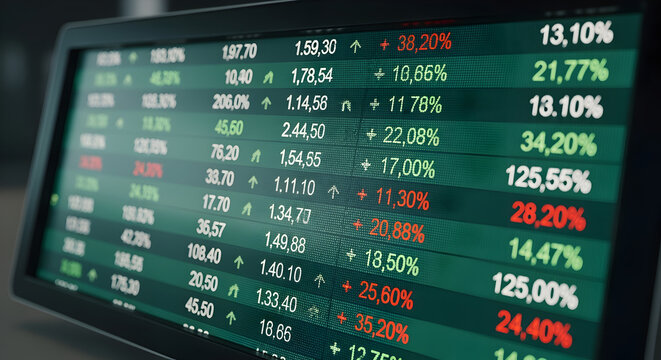 Detailed Stock Market Data Displayed on Computer Screen with Green White and Red Figures