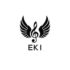 Creative Music Logo with Treble Clef and Wings –EKI Musical Brand Identity Design. EKI Letter Logo.
