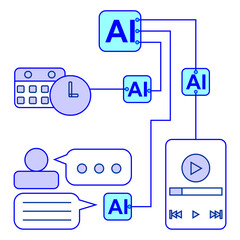 illustration of a collection of vector icons of artificial intelligence controlling digital media