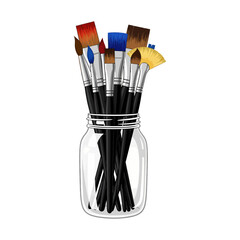 Paintbrushes in jar, showcasing detailed bristles with a modern creative style that is infinitely scalable and editable, perfect for art branding, web design and creative projects.