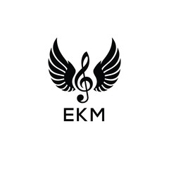 Obraz premium Creative Music Logo with Treble Clef and Wings –EKM Musical Brand Identity Design. EKM Letter Logo. 
