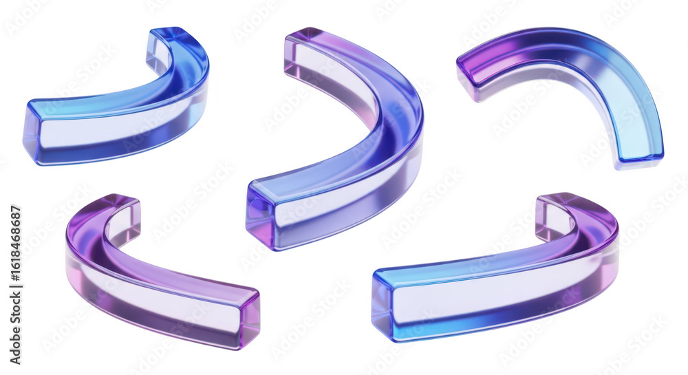 Aufkleber five curved transparent colorful glass shapes arranged against a white background useful for design 