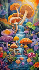 虹色のキノコの滝