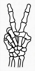 Monochrome Skeletal Hand Peace Sign A Symbolic Gesture of Peace Friendship and Unity Featuring a Bony Hand Displaying the Iconic Sign