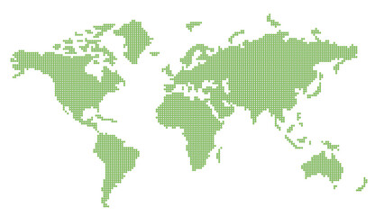 Global Map made of green spheres, isolated on transparent background. World Map silhouette perfect for backgrounds and infographics.3D illustration