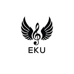 Creative Music Logo with Treble Clef and Wings –EKU Musical Brand Identity Design. EKU Letter Logo.
