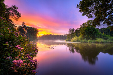 Beautiful summer sunset over the lake