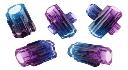 Glowing colorful crystals displayed isolated on white background illustrating abstract design potential for digital art or fantasy themes