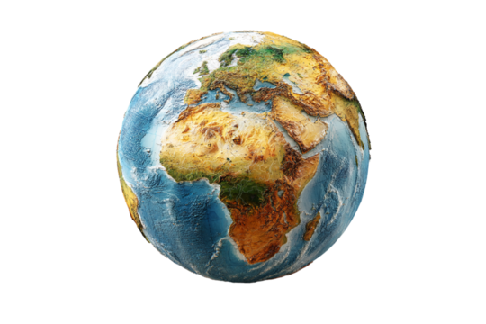 Detailed earth globe model isolated on transparent background
