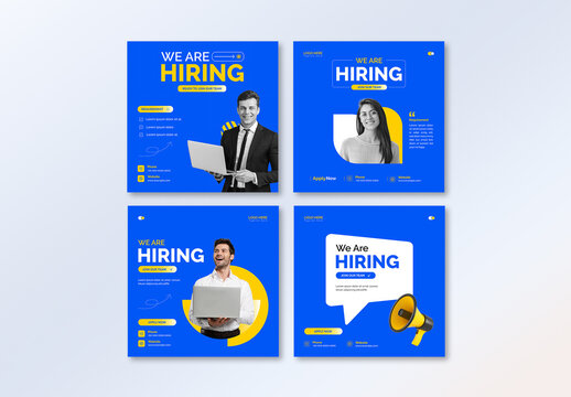 Blue & Yellow We Are Hiring Social Media Post Template Design
