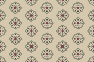Seamless vintage floral wallpaper pattern with soft cream background and pastel green frame. Ideal for elegant interior projects, stationery, gift wrapping, and textile decoration.