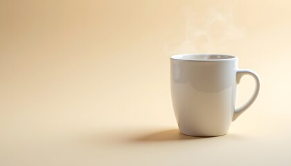 Minimalistische Darstellung einer weißen Tasse auf hellem Hintergrund  

