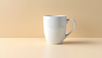 Minimalistische Darstellung einer weißen Tasse auf hellem Hintergrund  
