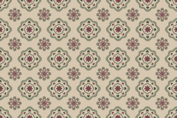 Seamless vintage floral wallpaper pattern with soft cream background and pastel green frame. Ideal for elegant interior projects, stationery, gift wrapping, and textile decoration.