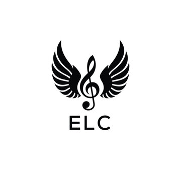 Creative Music Logo with Treble Clef and Wings &ndash;ELC Musical Brand Identity Design. ELC Letter Logo.
