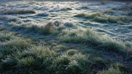 Frosty field of grass in the morning light