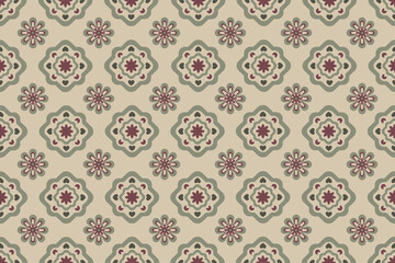 Seamless vintage floral wallpaper pattern with soft cream background and pastel green frame. Ideal for elegant interior projects, stationery, gift wrapping, and textile decoration.