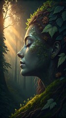 Ethereal forest spirit serene profile woman nature