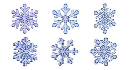 Transparent blue 3D snowflakes arranged on white designed for winter holiday decorations and greetings