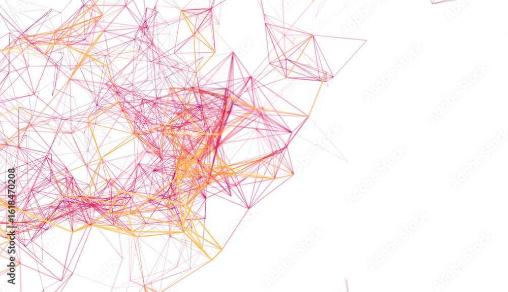 Poster pink and orange lines connecting in a complex network. perfect for tech, data, or connection themes.
