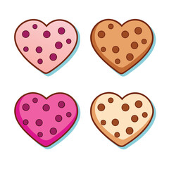 Pink and brown heart shaped cookies with polka dots hearts
