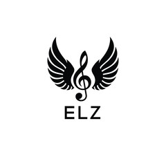 Creative Music Logo with Treble Clef and Wings –ELZ Musical Brand Identity Design. ELZ Letter Logo.
