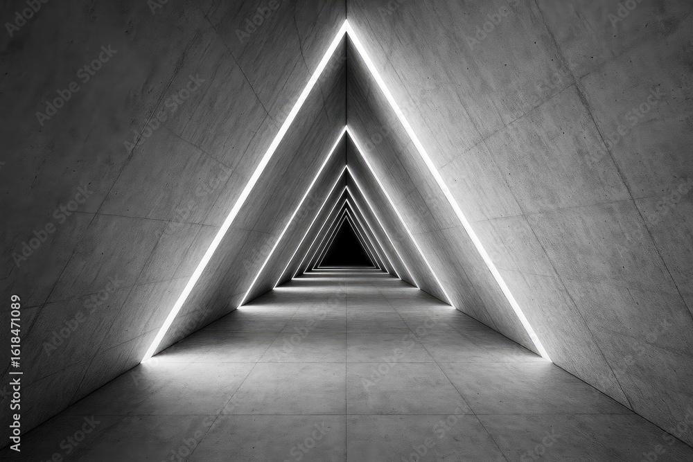 Poster modern architectural corridor with geometric shapes and dramatic lighting creating a sense of depth 