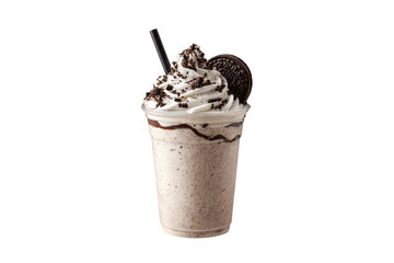 Creamy oreo milkshake with whipped cream and cookie isolated on transparent background