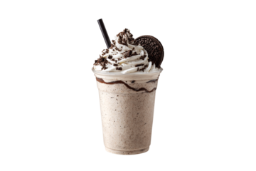 Creamy oreo milkshake with whipped cream and cookie isolated on transparent background