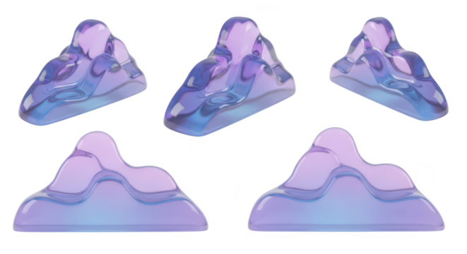 Abstract glassy mountains in multiple angles on a white background for design elements or conceptual art