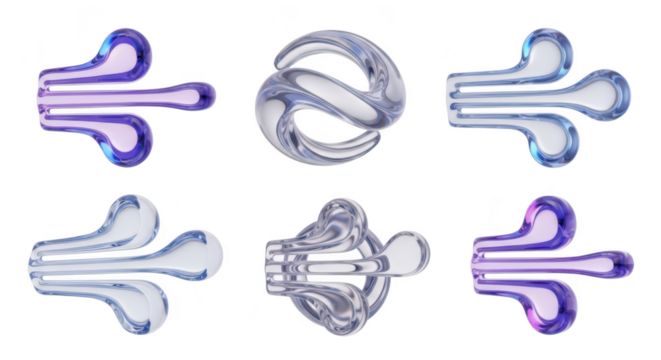 3D-rendered glass arrow symbols arranged on white implying design and direction with clean and modern aesthetic