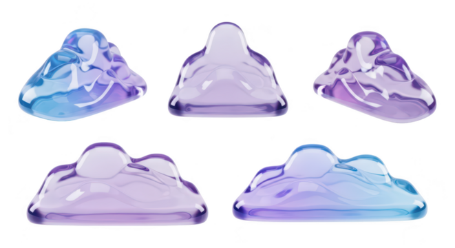 Rendered collection of abstract colorful jelly-like shapes against a white backdrop suitable for graphic design or artistic visualizations