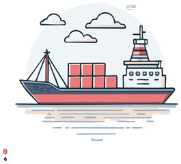 Fototapeta premium Container cargo ship illustration transporting goods over ocean for global logistics