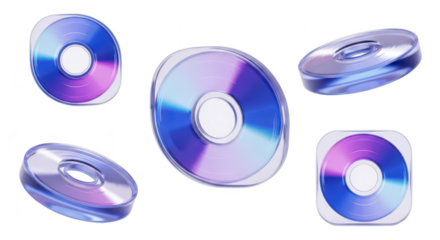 3D-rendered optical discs encased in clear plastic floating against a clean white background representing data storage and information technology