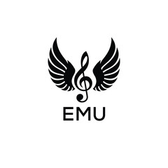 Obraz premium Creative Music Logo with Treble Clef and Wings –EMU Musical Brand Identity Design. EMU Letter Logo. 