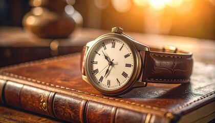 Timeless elegance, a watch resting on book, symbolizing the pursuit of knowledge