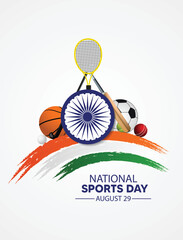 National sports day August 29 sports elements vector poster