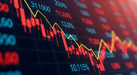 Dynamic Stock Market Graph Visualizing Financial Trends and Economic Performance with Red and Green Lines on Grid