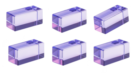 Six transparent purple rectangular shapes are displayed on a clean white background possibly for graphic design or abstract art applications